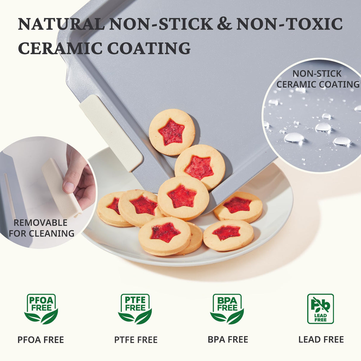 BRONYPRO Nonstick Ceramic Bakeware Set (9 Pieces),Heavy Duty Aluminized Steel Bakeware-Baking Pan Sets with Silicone Handles,Includes Sheet Pans,Loaf Pan,Muffin pan,Cake pans,PTFE & PFOA Free - White BRONYPRO