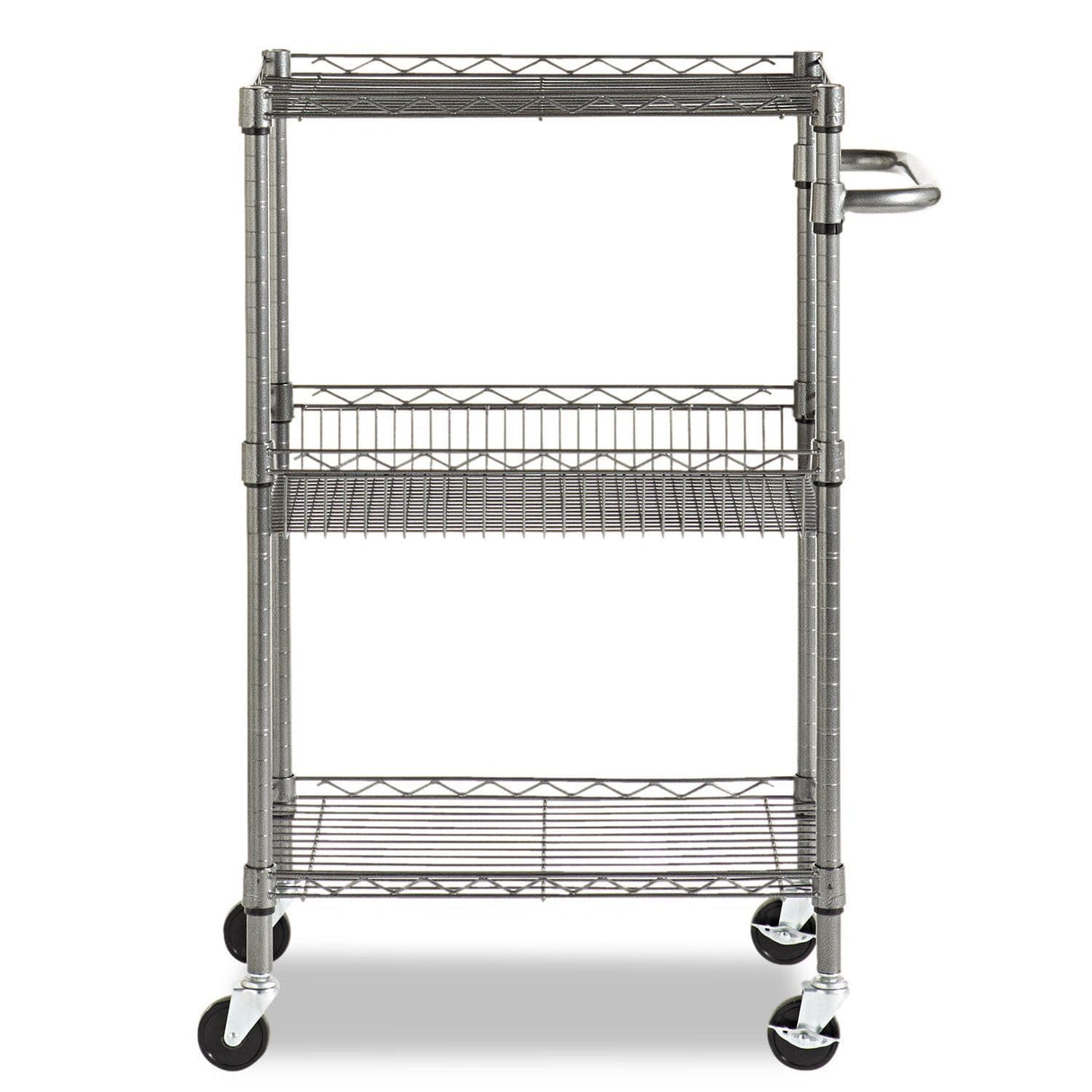 Alera ALESW342416BA 28 in. x 16 in. x 39 in. 500-lb. Capacity Three-Tier Wire Rolling Cart - Black Anthracite Alera