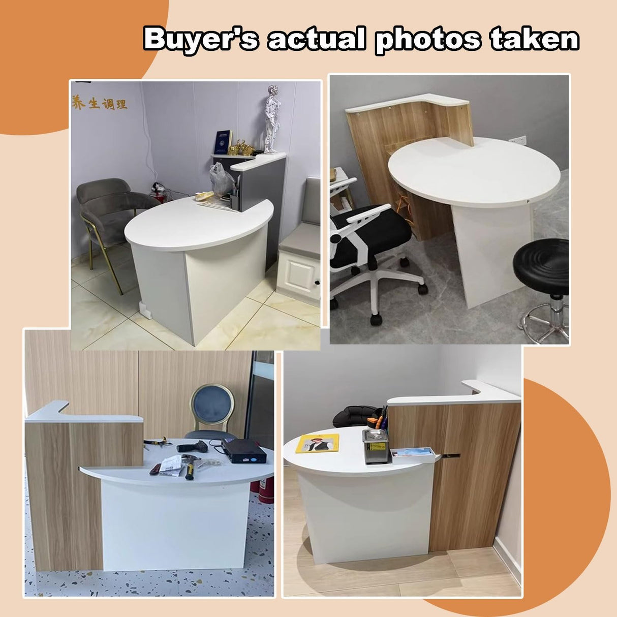 Reception Desk, Wooden Computer Desk Reception Table,Front Counter Desk with Lockable Drawer & Adjustable Shelf, Oval Desktop, Computer Workstation for Salon Lobby Office, Home Office Desk ( Color : B HMDKRQQ