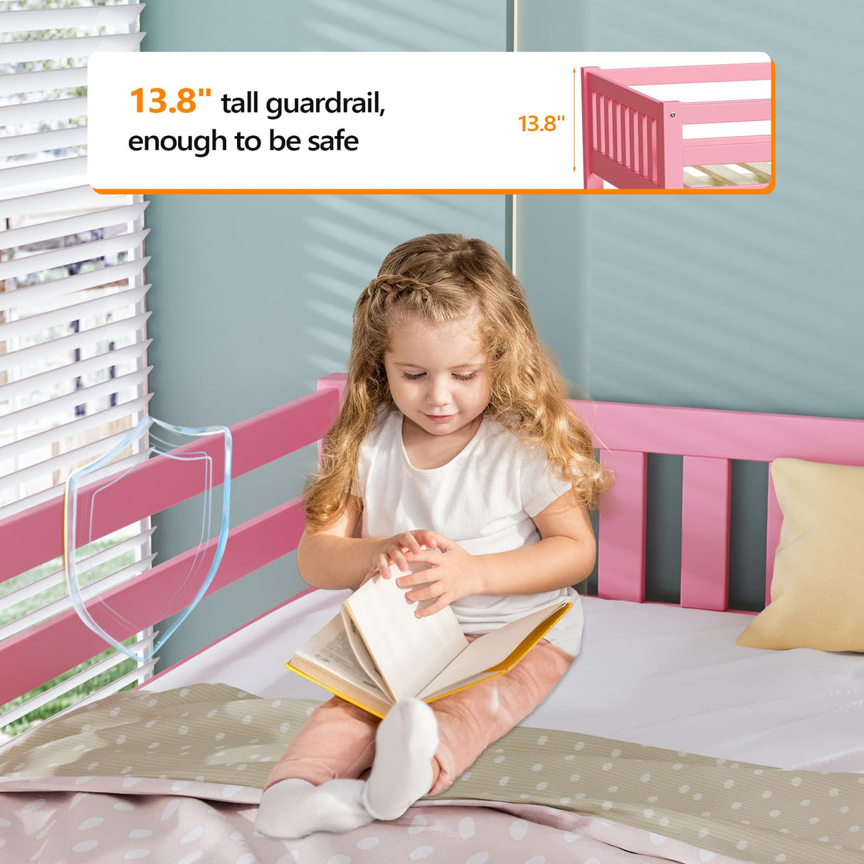 JOYMOR Low Loft Bed Twin Size with Stairs, Wooden Toddler Loft Bed for Kids, Junior,Young Teens,Pine Wood Twin Bed Frame, Space-Saving Design, No Box Spring Needed, Pink JOYMOR