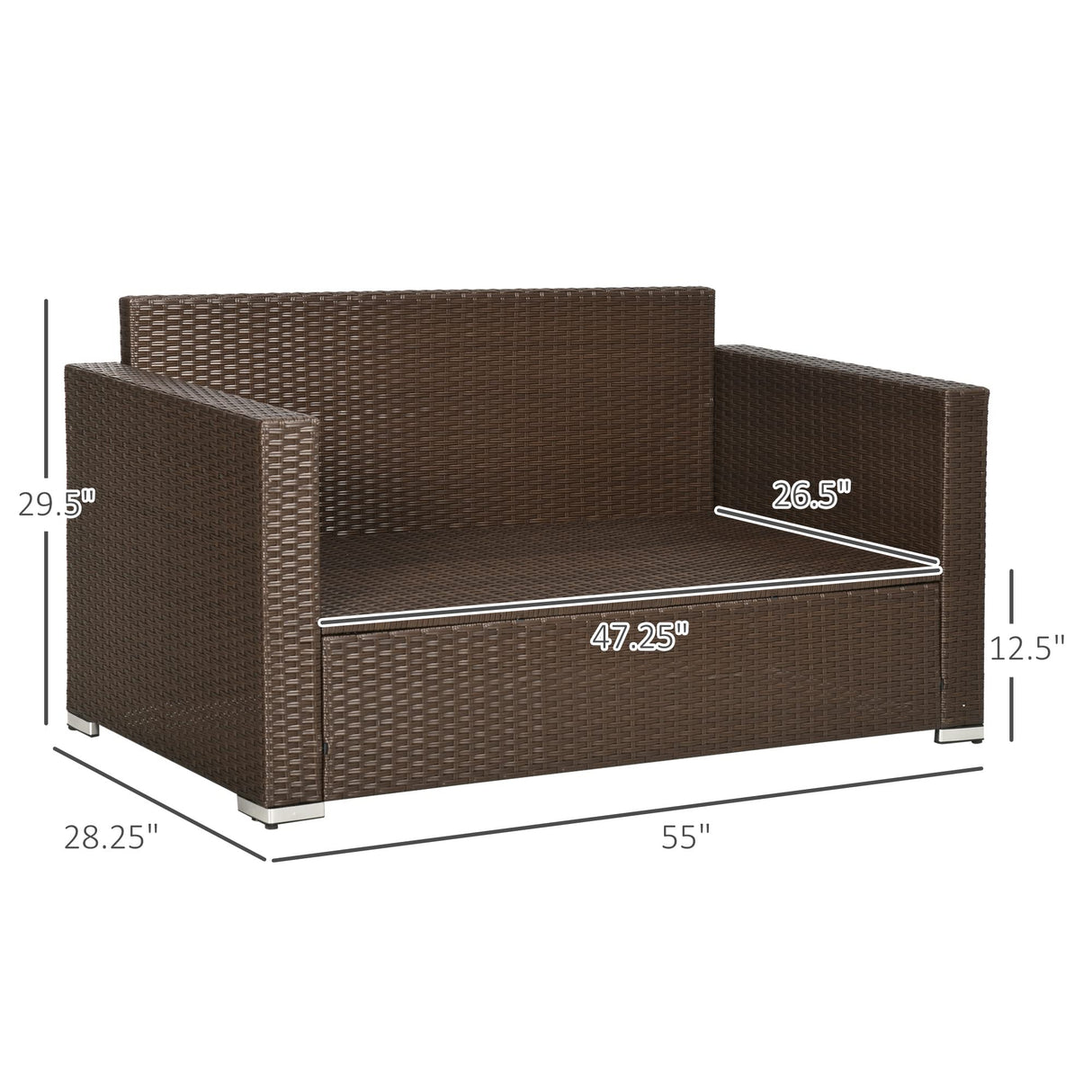 Outsunny Patio Wicker Loveseat with Cushions, 2-Seat Outdoor PE Rattan Couch, Sofa with Throw Pillows for Porch, Backyard, Garden, Poolside, Beige Outsunny