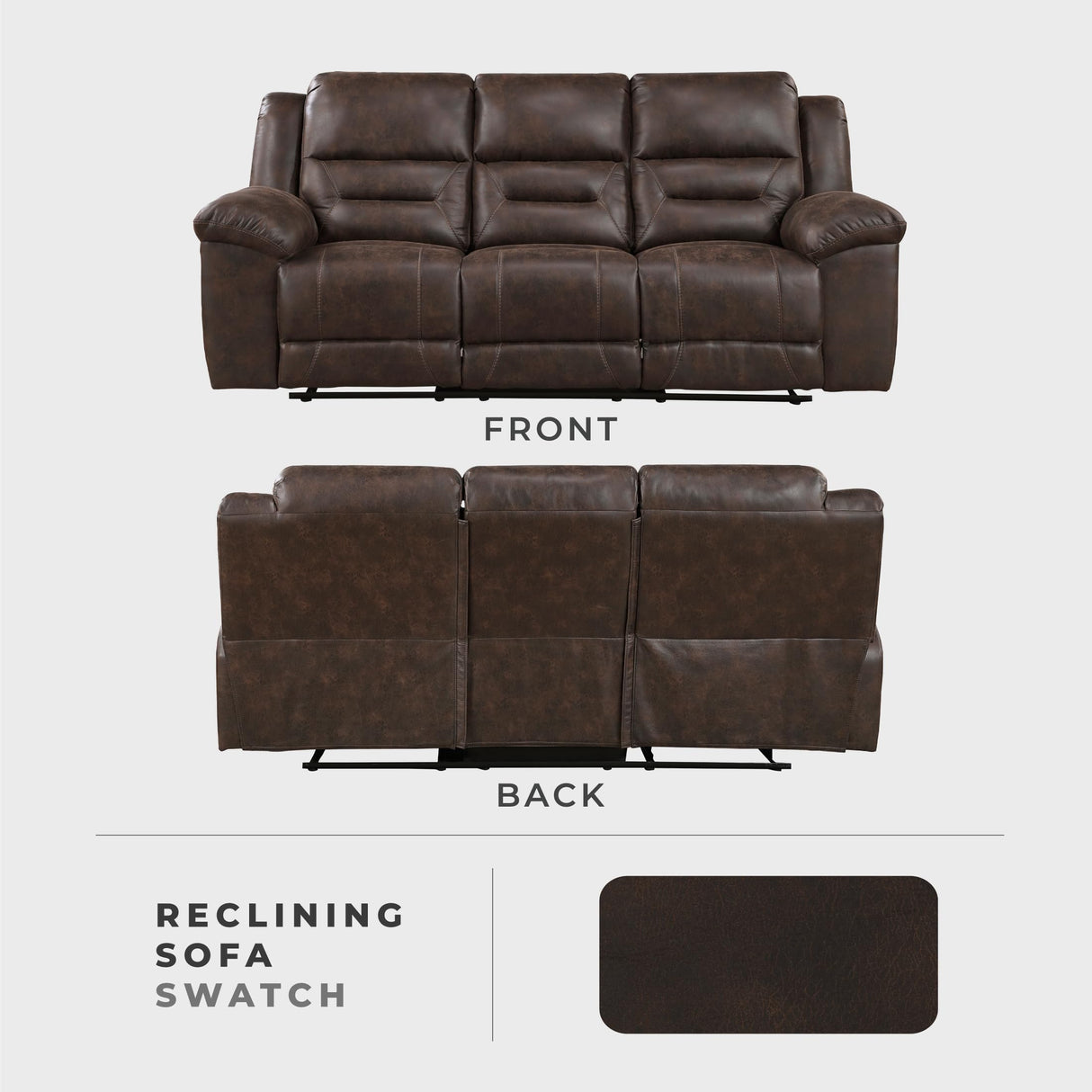 Lexicon Double Recliner Sofa for Living Room, Wall Hugger Manual Reclining Couch Sofa, Textured Microfiber Upholstered Dual Reclining Sofa, Home Theater Seating, Required Assembly, Dark Brown Lexicon
