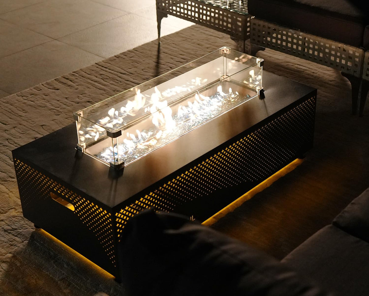 RADIATA 42” Rectangle Propane/Natural Gas Firepit for Outside Patio, Heavy Duty Modern Lowprofile Fire Pit Table with Tank Table & LED Lights, 50000BTU Backyard Fireplace for Porch Deck, Dark Gray RADIATA