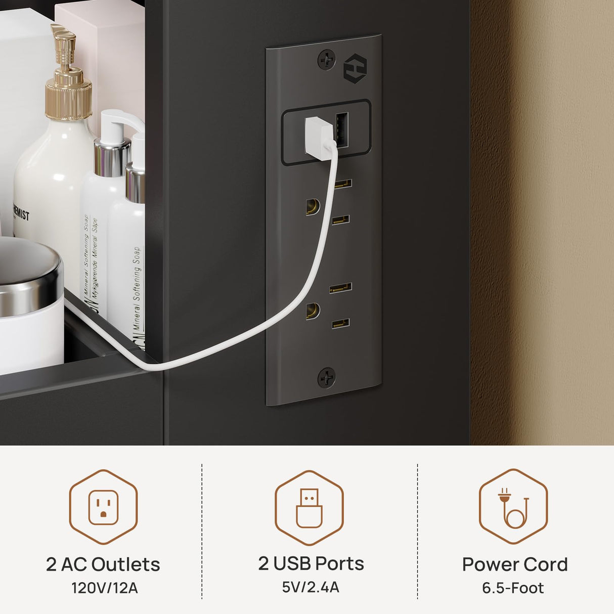 GREENSTELL Vanity Makeup Desk with Mirror and Lights, Makeup Table with Power Strip, 11 Storage Area, 3 Color Mode with Adjustable Brightness, 3 Desktop Compartments, Dressing Table, 32.6",Black GREENSTELL