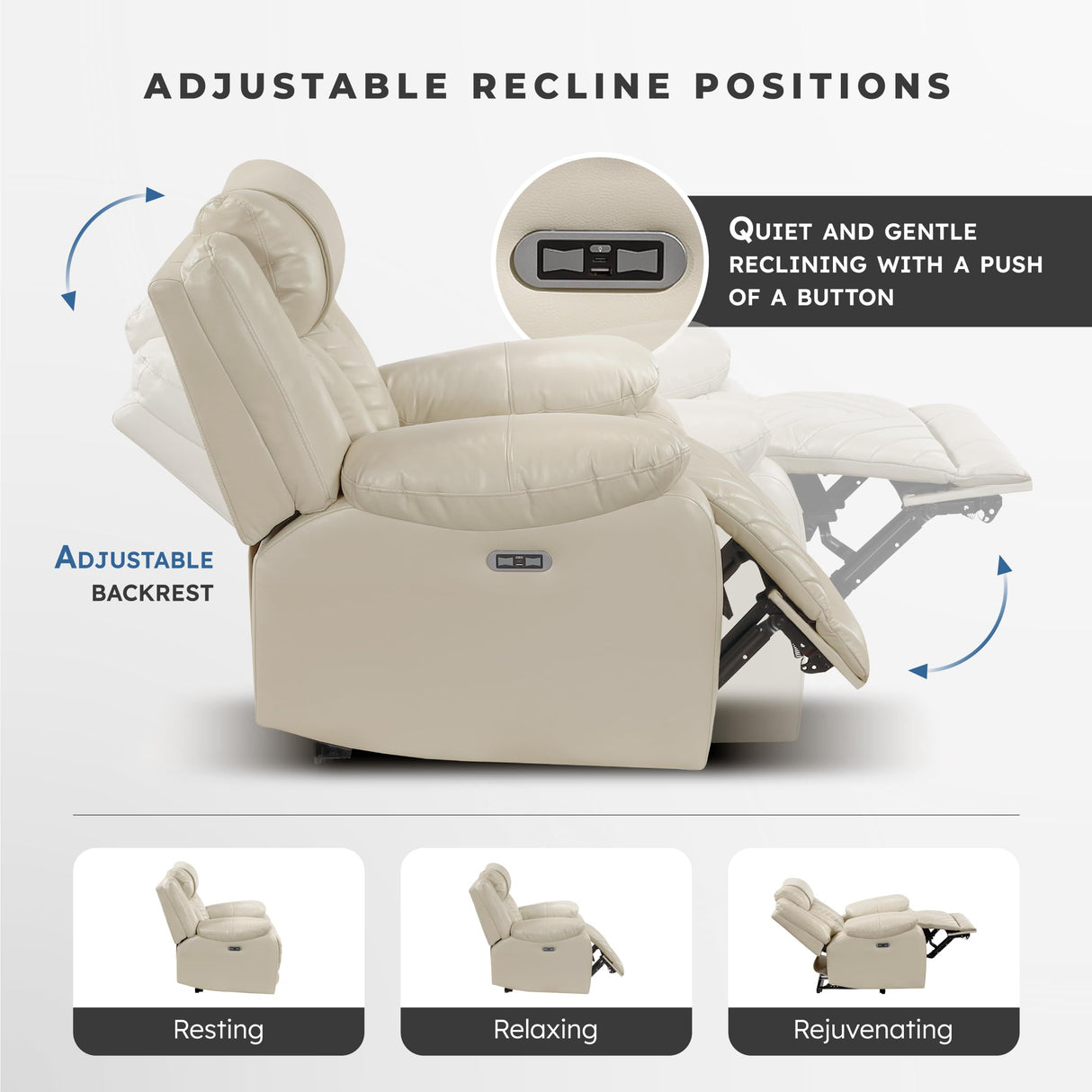 Lexicon Wall Hugger Power Double Reclining Sofa with Center Drop-Down Table, Faux Leather Home Theater Seating with LED Lighting/USB Charging Ports/Wireless Charger/Cup Holders, Magazine Pocket, Beige Lexicon