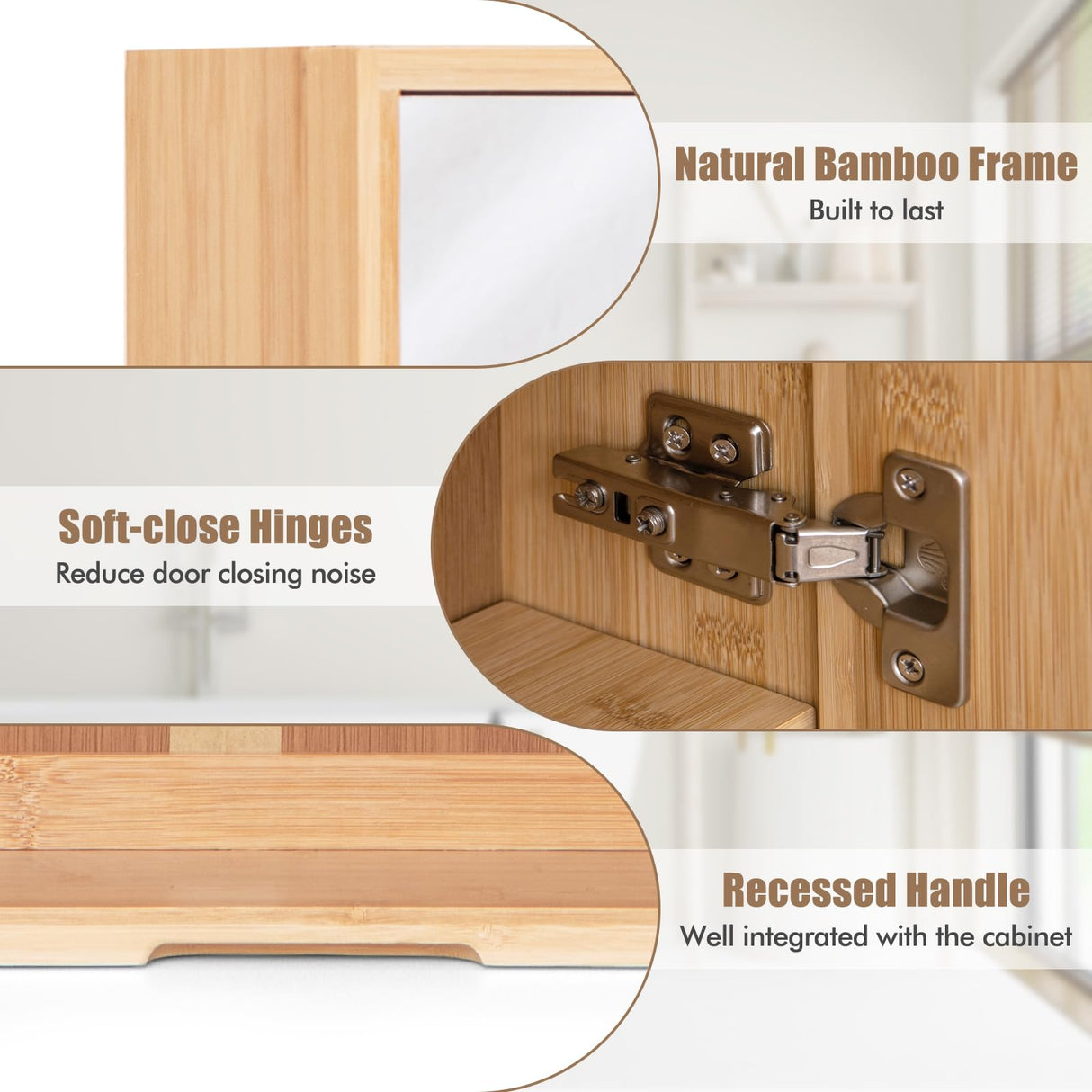 Giantex Medicine Cabinet, Bathroom Medicine Cabinet with Mirror, Reversible Double Door, 2 Adjustable Shelves, Bamboo Vanity Mirror Cabinet for Entryway, Living Room, Bathroom Wall Cabinet, Natural Giantex