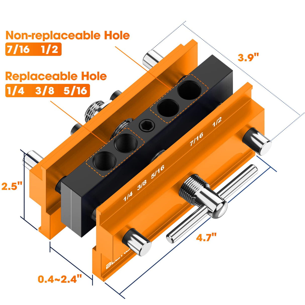 BLEKOO Self Centering Doweling Jig Kit, Drill Jig For Straight Holes Biscuit Joiner Set With 6 Drill Guide Bushings, Adjustable Width Drilling Guide Power Tool Accessory Jigs (Gold) blekoo