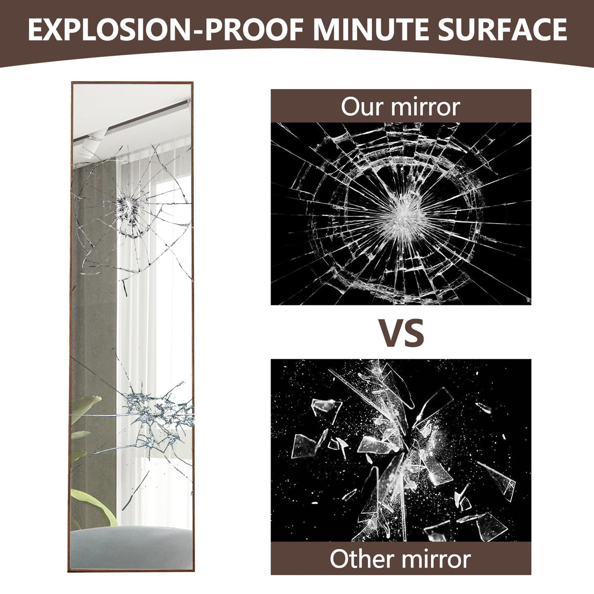 WIIS' IDEA 59"x16"Full Length Mirror,Durable Solid Wood Frame,Explosion-Proof Film,High-Definition Full Body Mirror,Standing/Leaning/Hanging Long Mirror for Bedroom,Bathroom,Living Room(Brown) WIIS' IDEA