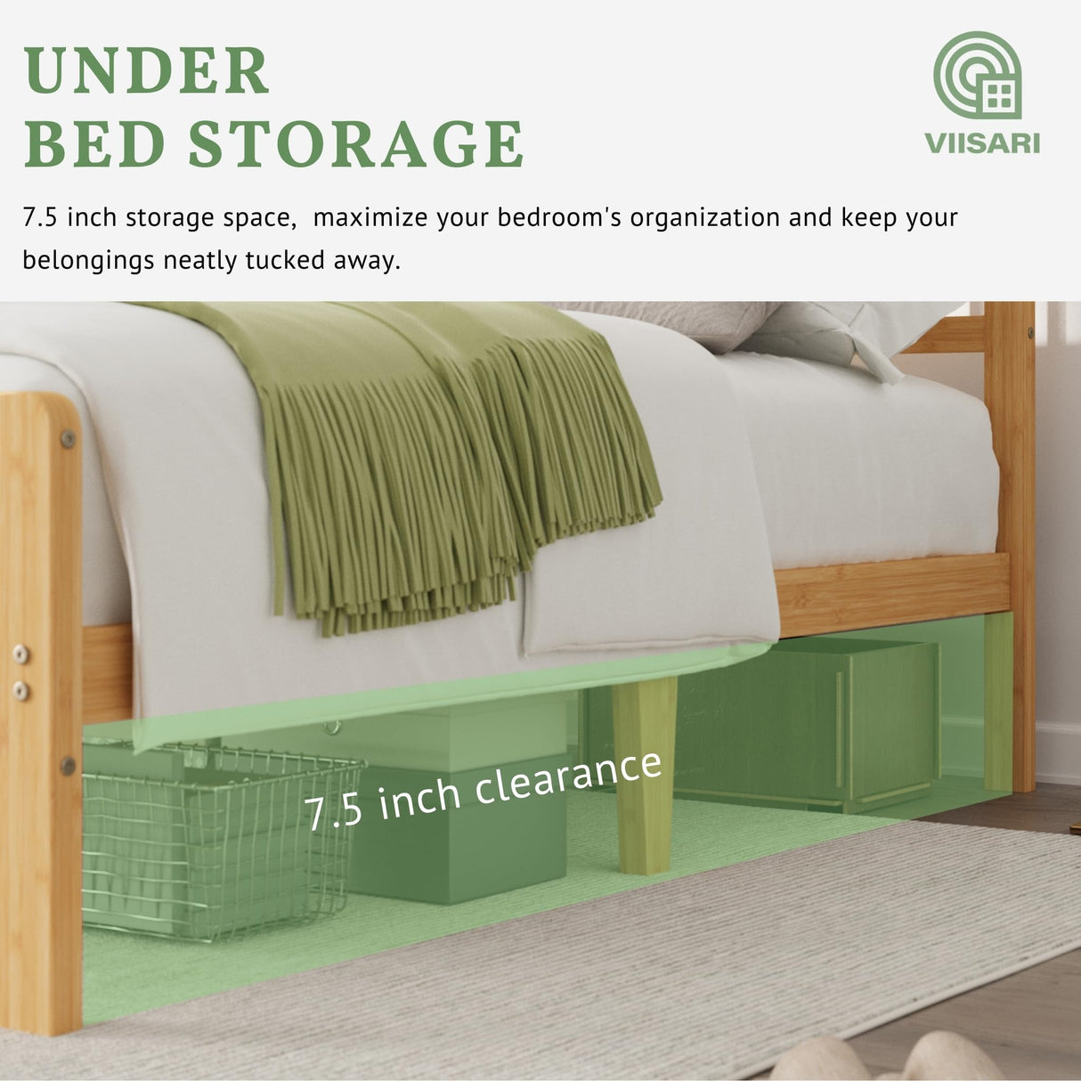 Viisari Bamboo Wood King Size Bed Frame with Headboard and Footboard, 10 Inch Platform King Bed Frame with Steel Slats, Solid Foundation, Easy Assembly, Ample Under-Bed Storage, Noise-Free Viisari