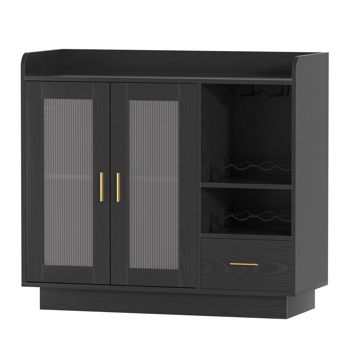 Wine Bar Cabinet with LED Light, Floating Coffee Cabinet with Wine and Glass Rack, Kitchen Buffet Sideboard with Glass Doors and Drawer, Modern Liquor Cabinet for home, Kitchen, Living Room, Black SYESWAY