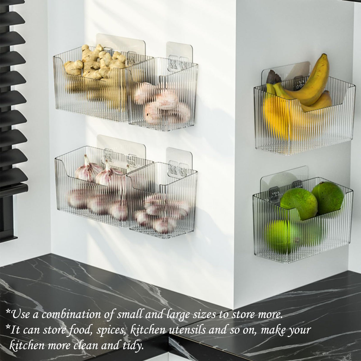 Set Of 2 Storage Organizer Bins Wall Mounted Organizer Basket, Shower Caddy Stackable Clear Plastic Makeup Organizer Adhesive Hanging Bin for Bathroom, Kitchen, Cabinet, Pantry, BPA Free, Large, Clear Lae Nuvole