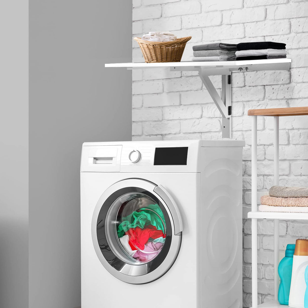 IFANNY Wall Mounted Folding Desk, Fold Down Desk Drop Leaf Table, Laundry Folding Table, Wood Floating Desk for Wall, Foldable Computer Desk Wall Mount, Wall Desks for Small Spaces (White) IFANNY