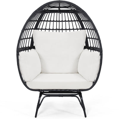 Murago Oversized 360 Swivel Rattan Egg Chair for Adult, Indoor Outdoor Patio Large Wicker Egg Chair with overstuffed Cushions, 440lb Weight Capacity, Black Rattan with Beige Cushion
