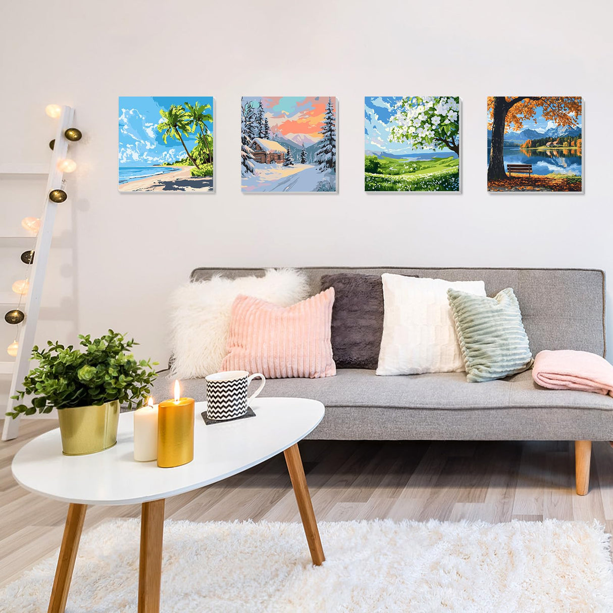 HEIBAGO Framed Paint by Numbers kit for Kids, 4 Pack Landscapes Paint by Numbers for Kids Ages 8-12, Paint by Numbers Kits Children Beginner, DIY Acrylic Oil Painting for Home Wall Decor 8x8 inch HEIBAGO