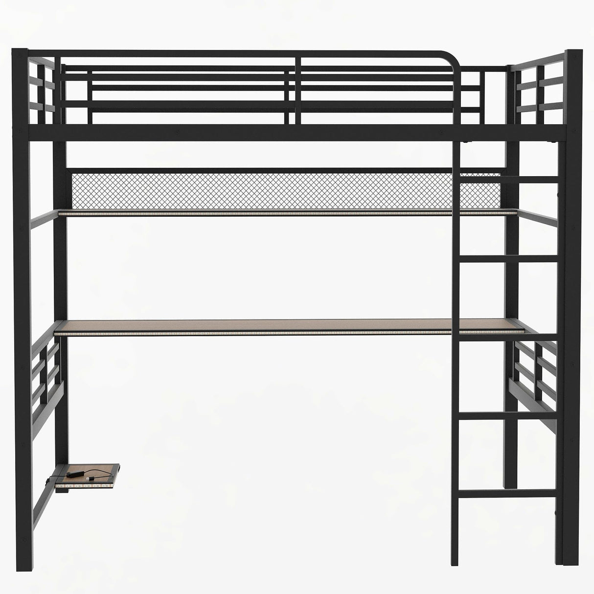 Harper & Bright Designs Full Size Metal Loft Bunk Bed Frame with Desk, Storage Shelf and LED Lights, Heavy-Duty Steel Full Loft Bedframe for Adults Kids Teens, Black Harper & Bright Designs