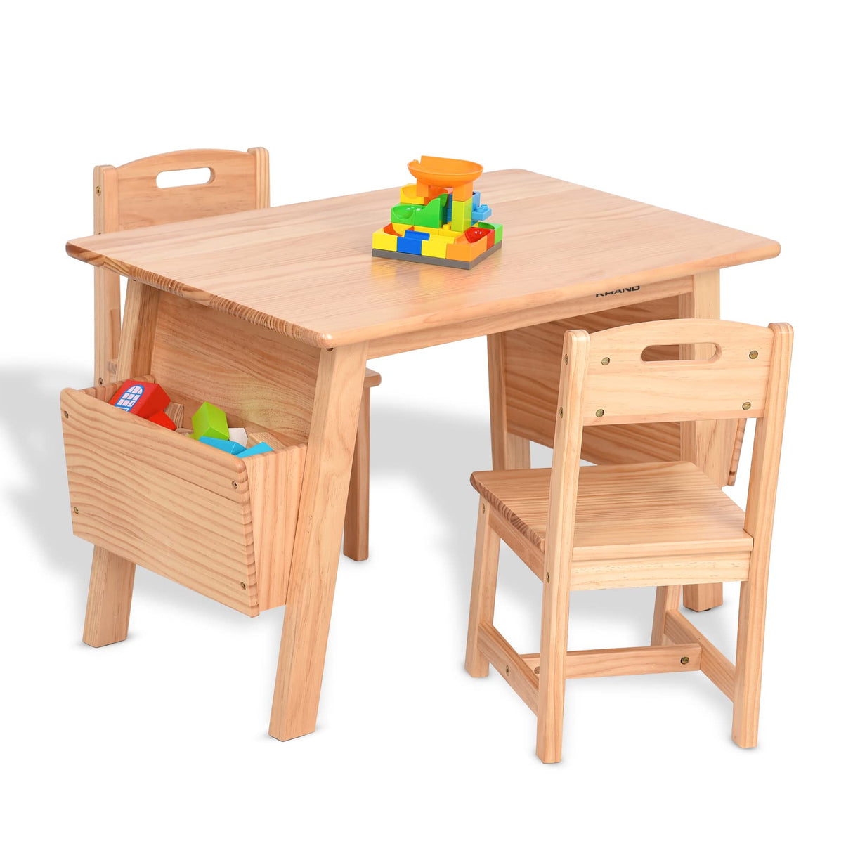 KRAND Kids Solid Wood Table and 2 Chair Set with Storage Desk and Chair Set for Children Toddler Activity Table (Solid Wood/Natural) KRAND