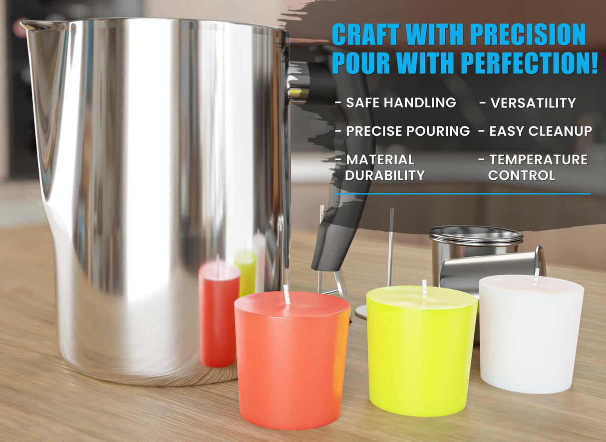 Natikon Candle Making Pouring Pot Stainless Steel Pitcher with Heat-Resistant Handle and Dripless Pouring Spout Design | 1500 ML/50 OZ NATIKON