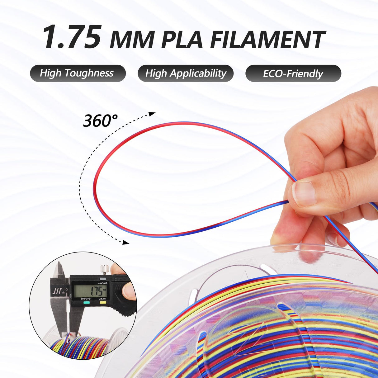 AMOLEN Silk PLA 3D Printer Filament, Shiny Multicolor Rainbow PLA Filament 1.75mm, Fast Color Change PLA 3D Printing Filament for Most FDM 3D Printer, Blue Red YellowGreen AMOLEN