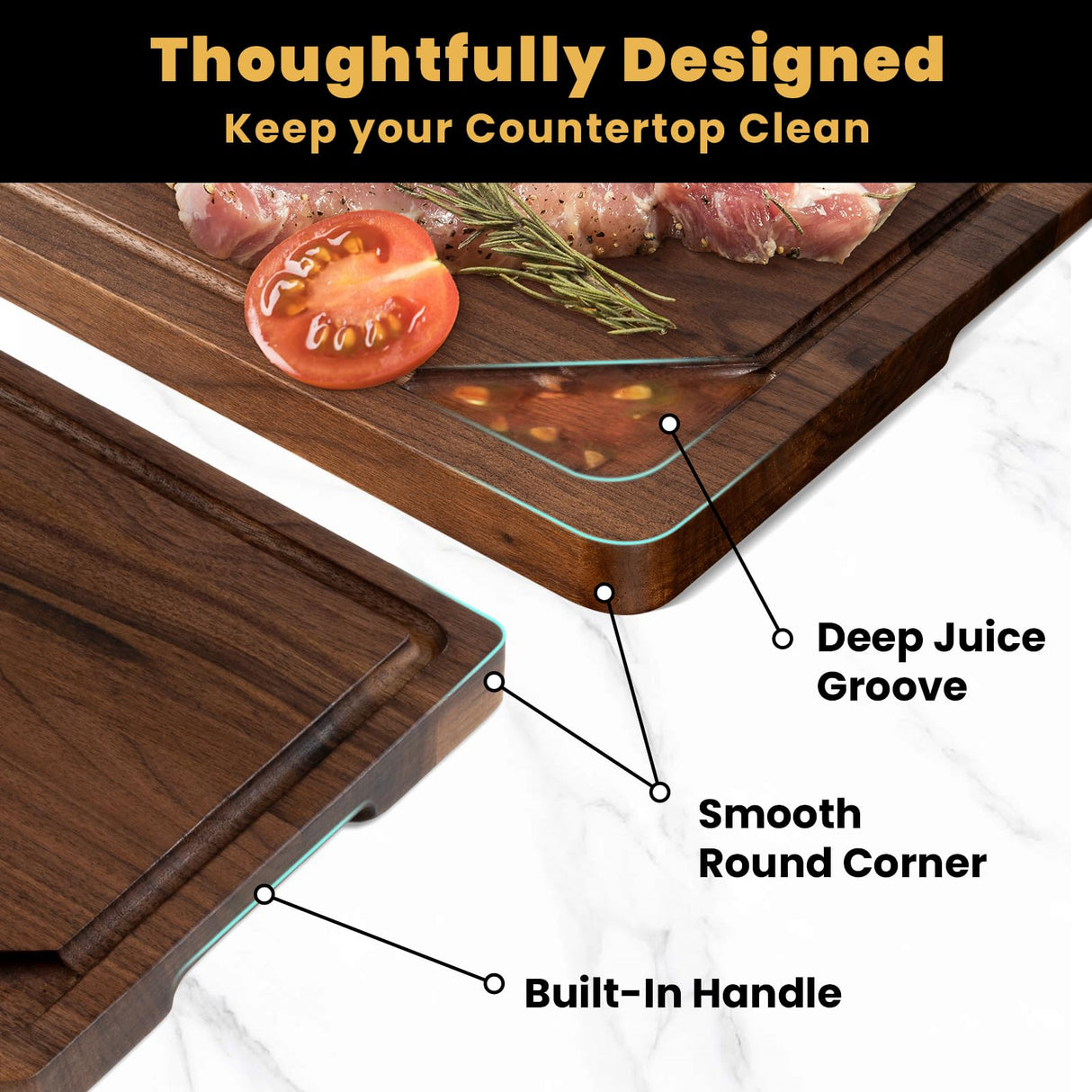 17” Walnut Cutting Board, Wooden Cutting Boards for Kitchen, Large Butcher Block Cutting Board, Large Cutting Board, Wood Cutting Boards for Kitchen with Juice Groove and Handles, Gift for Christmas Heimlove