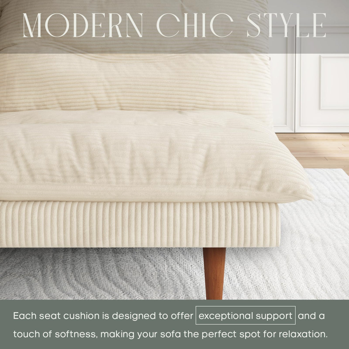 DreamDashio Futon Sofa Bed, 69 inch Futon Couch with Adjustable Backrest, Corduroy Convertible Sleeper Sofa Bed, Folding Sleeper Recliner for Apartment, Living Room, Office, Beige DreamDashio