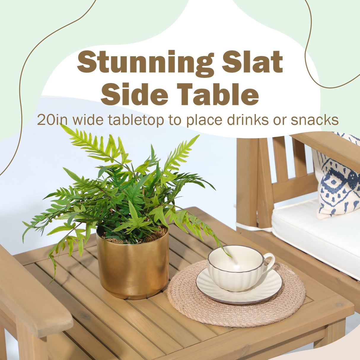 SUNSITT Patio Set 6 Piece Acacia Wood Outdoor Patio Furniture Set FSC Certified Bistro Table and Chairs with Cream White Cushions for Balcony, Porch, Backyard SUNSITT