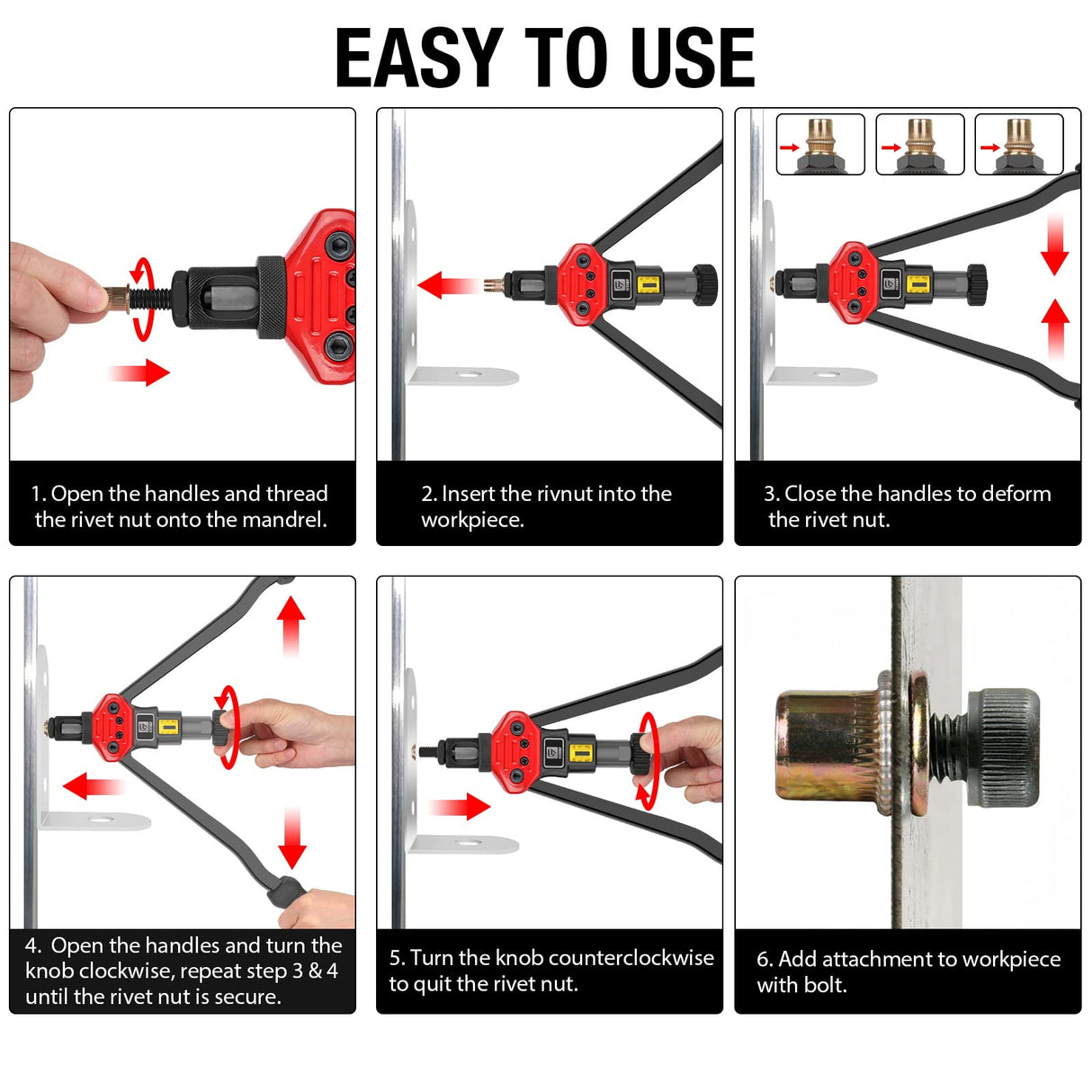 Rivet Nut Tool, GIANTISAN 16-Inch Rivnut Tool Kit with 12 Metric and SAE Mandrels, 176Pcs Rivet nut Assortment Kit, and Rugged Carrying Case G GIANTISAN