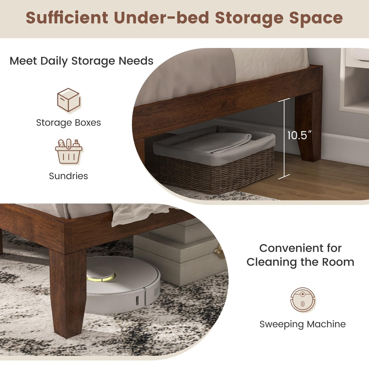 Giantex 14-Inch Walnut Solid Wood Platform Bed Frame - Minimalist Design, No Box Spring Required Giantex