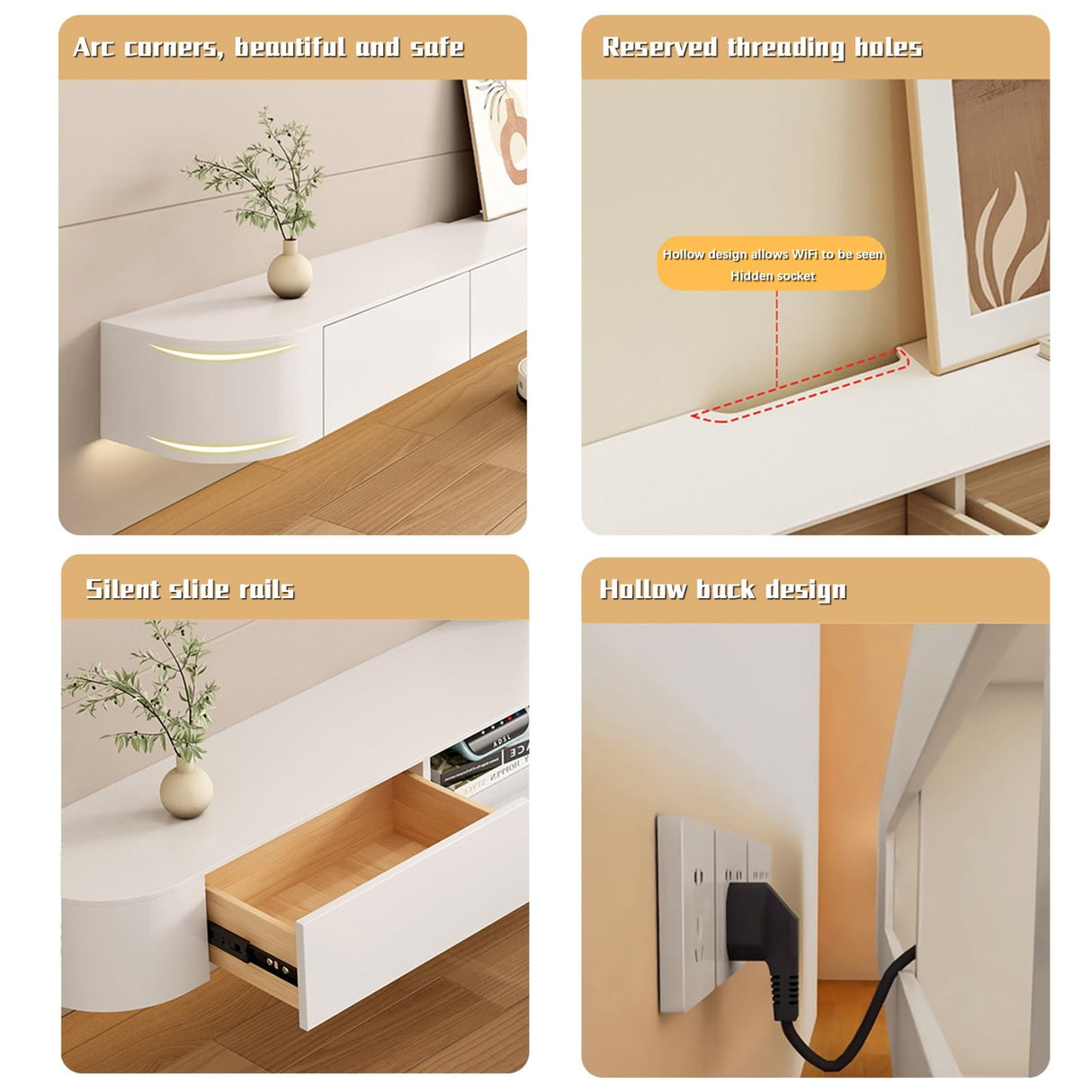 HZAPFUE Floating TV Stand - Wall Mounted Media Console with 2 Drawer, Floating Entertainment Center TV Cabinet, Wall Mounted Audio/Video Shelf for Home Room (Black, 86.61x7.87x9.45IN) HZAPFUE