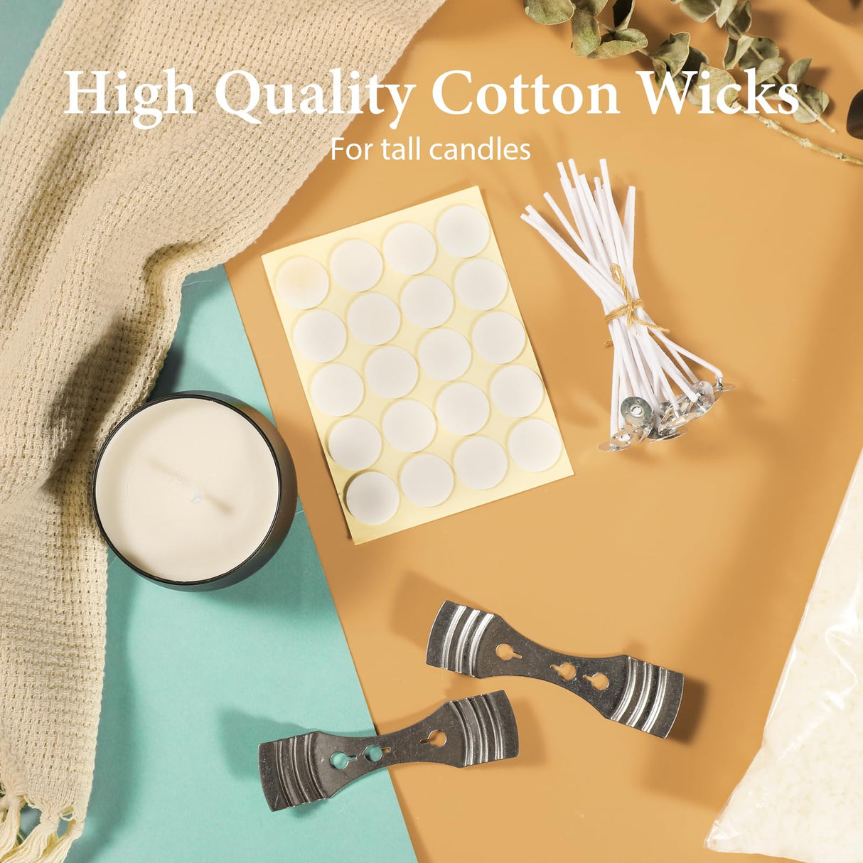 SAEUYVB Soy Candle Wax for Candle Making - Natural Soy Wax Flakes 5 lbs Bag, 20 Cotton Candle Wicks, 20 Wick Stickers & 2 Centering Devices SAEUYVB