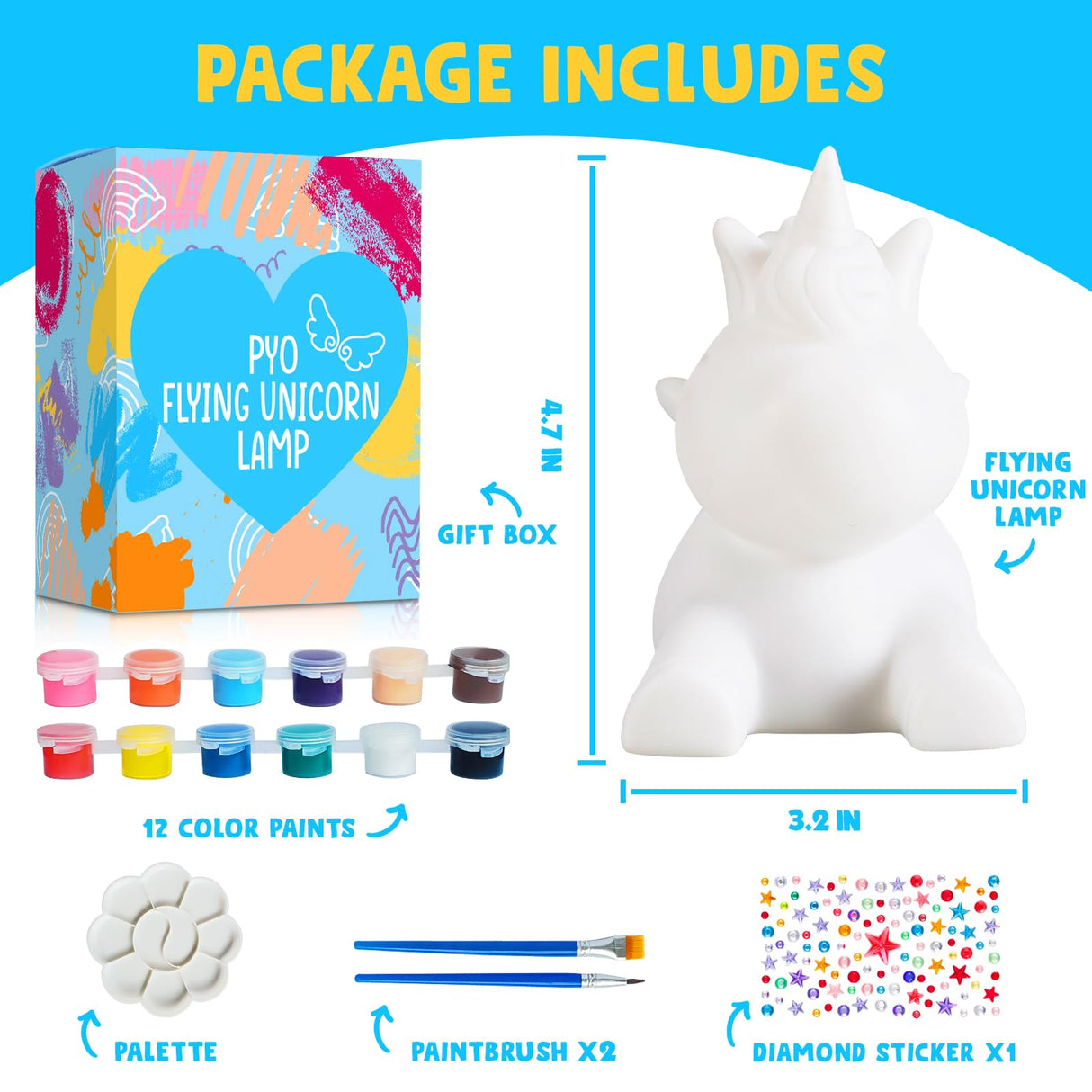Goodyking Paint Your Own Flying Unicorn Lamp Kit, DIY Unicorn Crafts Night Light, Arts & Crafts for Kids Age 8-12, Painting Art Supplies, Birthday Easter Gift for Kids Age 3 4 5 6 7 8+ Goody King