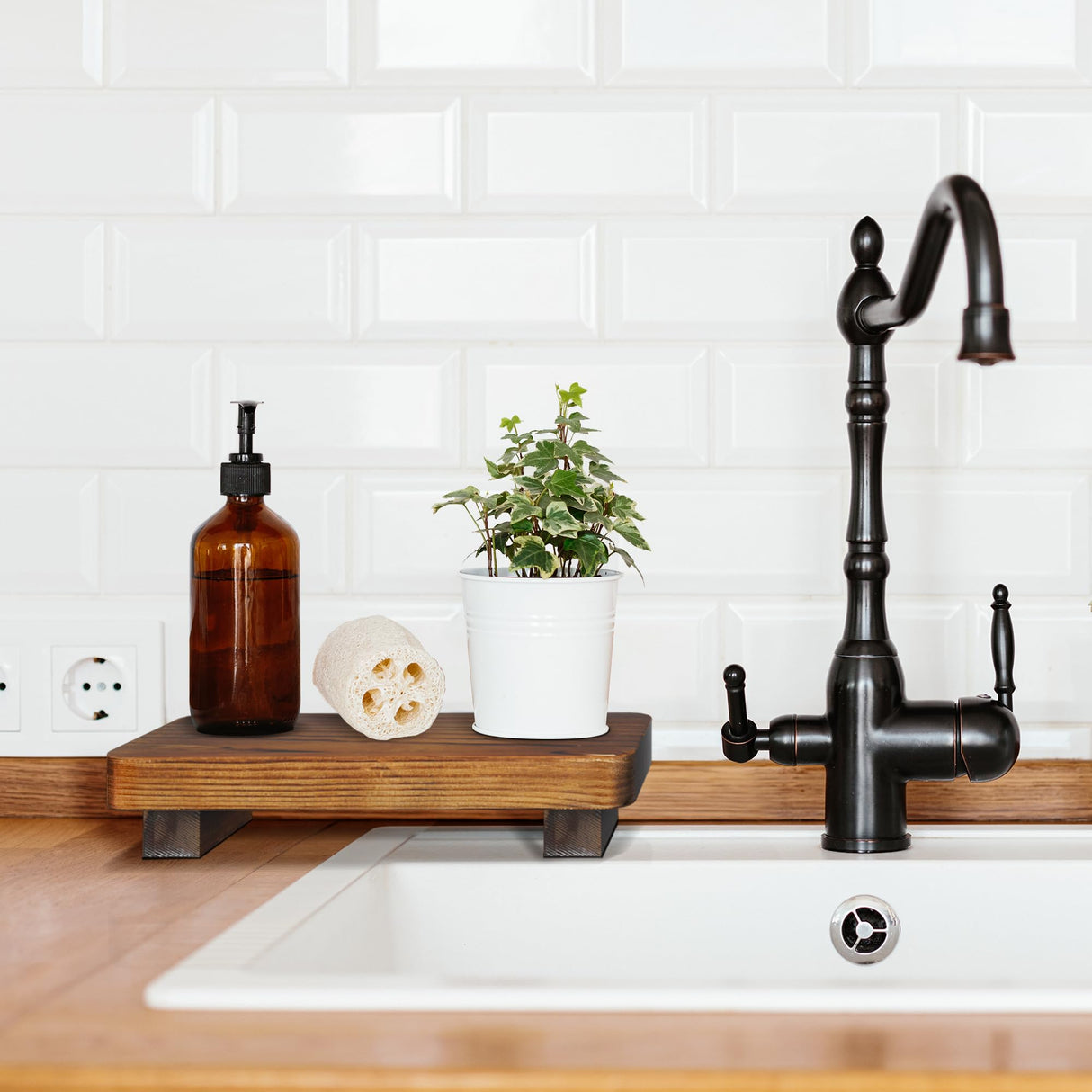 Farmhouse Wood Tray Rustic Wooden Pedestal 9 * 4 * 1.5 inches Decorative Wood Riser for Farmhouse Kitchen Counter Bathroom Room Decor (Dark Brown) Liswit