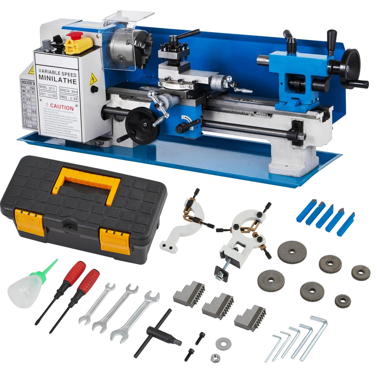 Metal-Lathe-Machine Threading Turning Drilling - Metalworking Machine 550W Mini Metal Lathe 7" x 12" Benchtop with 3-Inch 3-Jaw Chuck Double Feed Tool Box and Dirll Euker