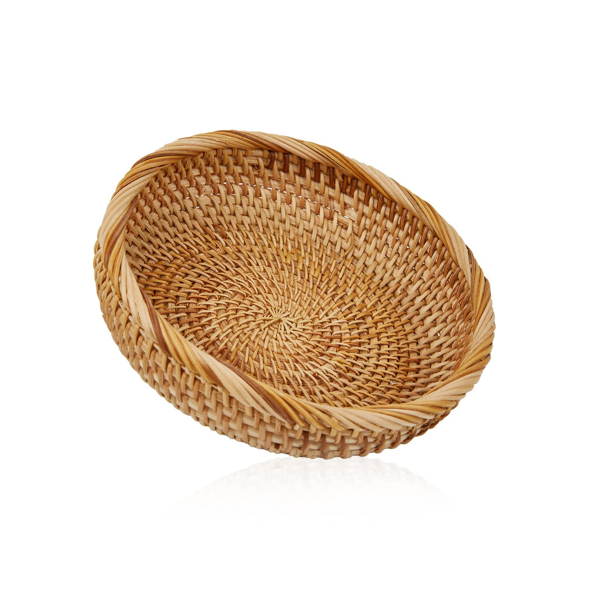 Whalehub Natural Rattan Round Fruit Basket Bowls, Hand Woven Decor Serving Baskets, Wicker Storage for Dinning Room (Round-Small) Whalehub