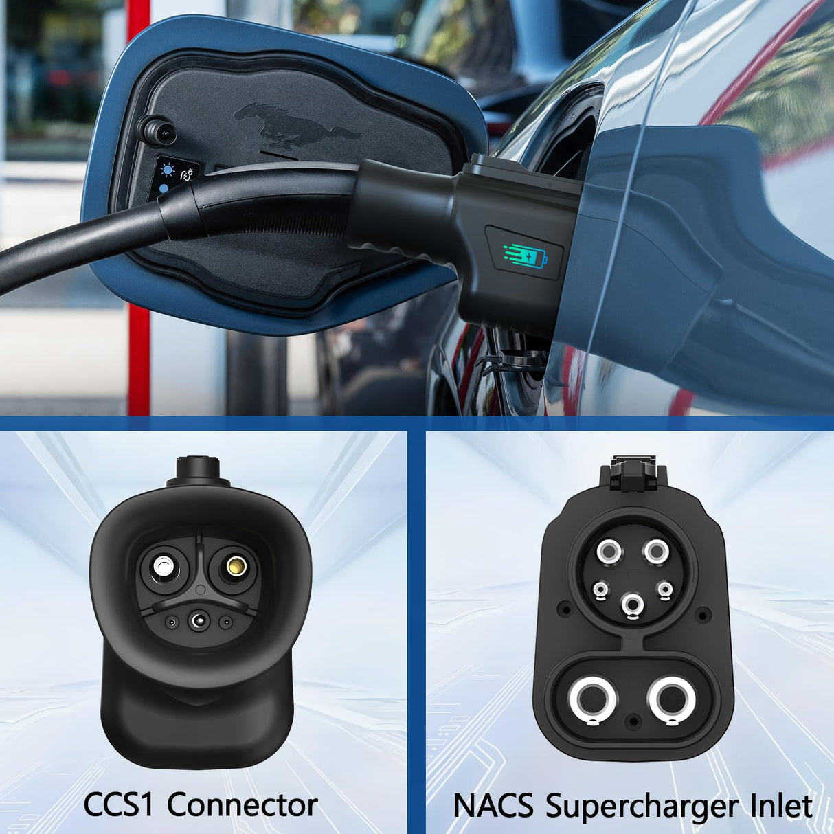 Supchargadap NACS to CCS Adapter, Electric Vehicle NACS to CCS1 Adapter for Tesla Supercharger, Max 500Amps-1000V for Tesla V3/V4 DC Fast Charging Stations, for Ford, Rivian, GMC, Chevrolet, Cadillac Supchargadap