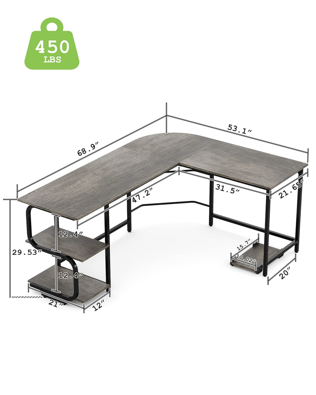 Teraves Reversible L Shaped Desk with Large Surface, 69 Inch Sturdy Corner Desk with Storage Shelves, Premium Office Computer Desk Workstation for Home Office Gaming Teraves