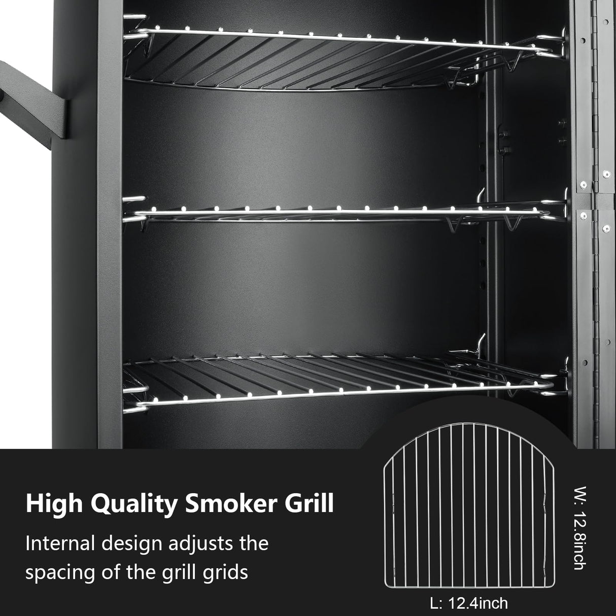 Vertical Propane Smoker with Temperature Control, BBQ Smoker Grill with Cover Outdoor Heavy Duty Three Removable Smoking Shelves, Black PIQUEBAR