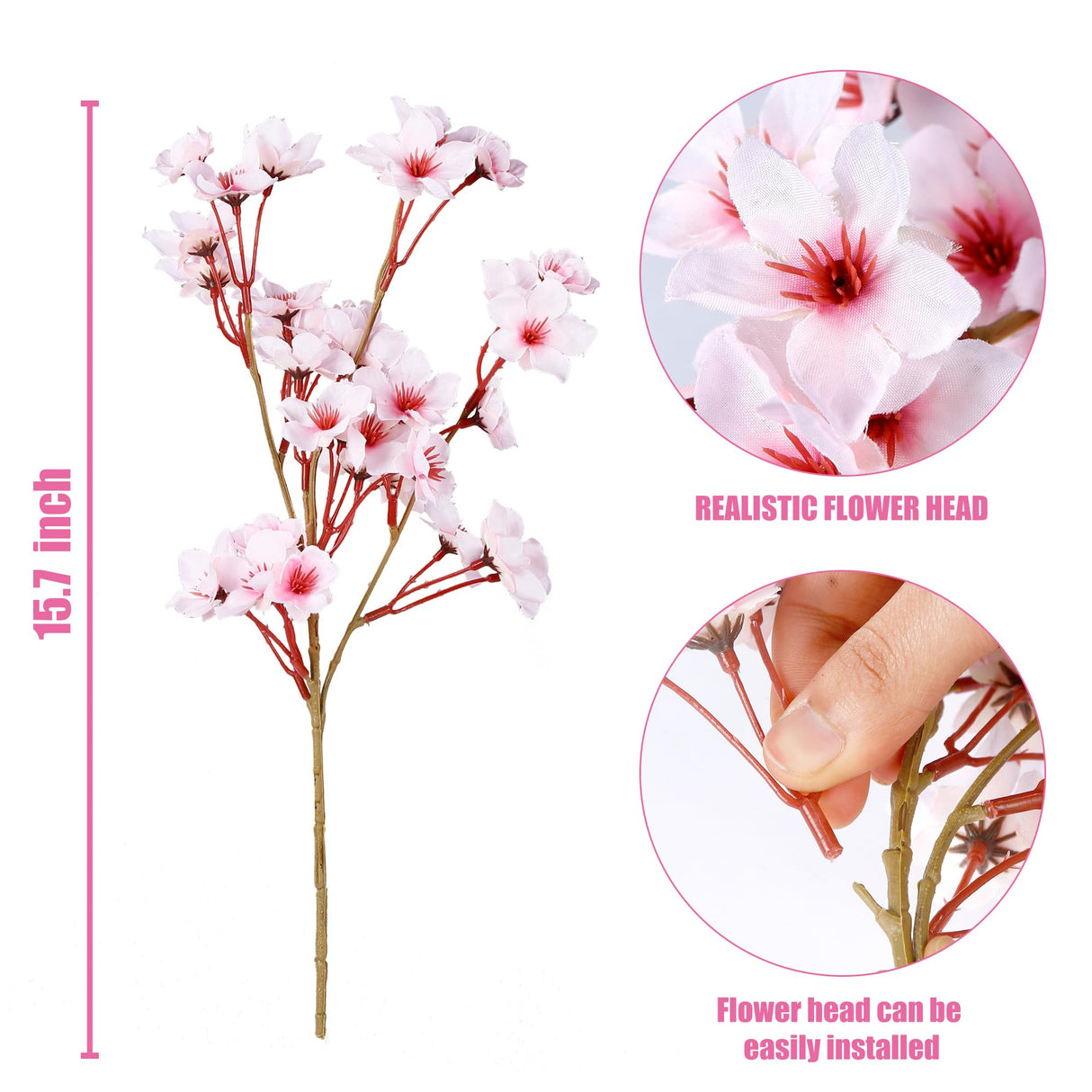 Sggvecsy Artificial Cherry Blossom Flowers 4 Pcs Faux Cherry Blossom Stems Faux Silk Cherry Blossom Branches 15.7’’ Fake Peach Flowers for Vase Arrangements Home Wedding Table Decor (Pink) Sggvecsy