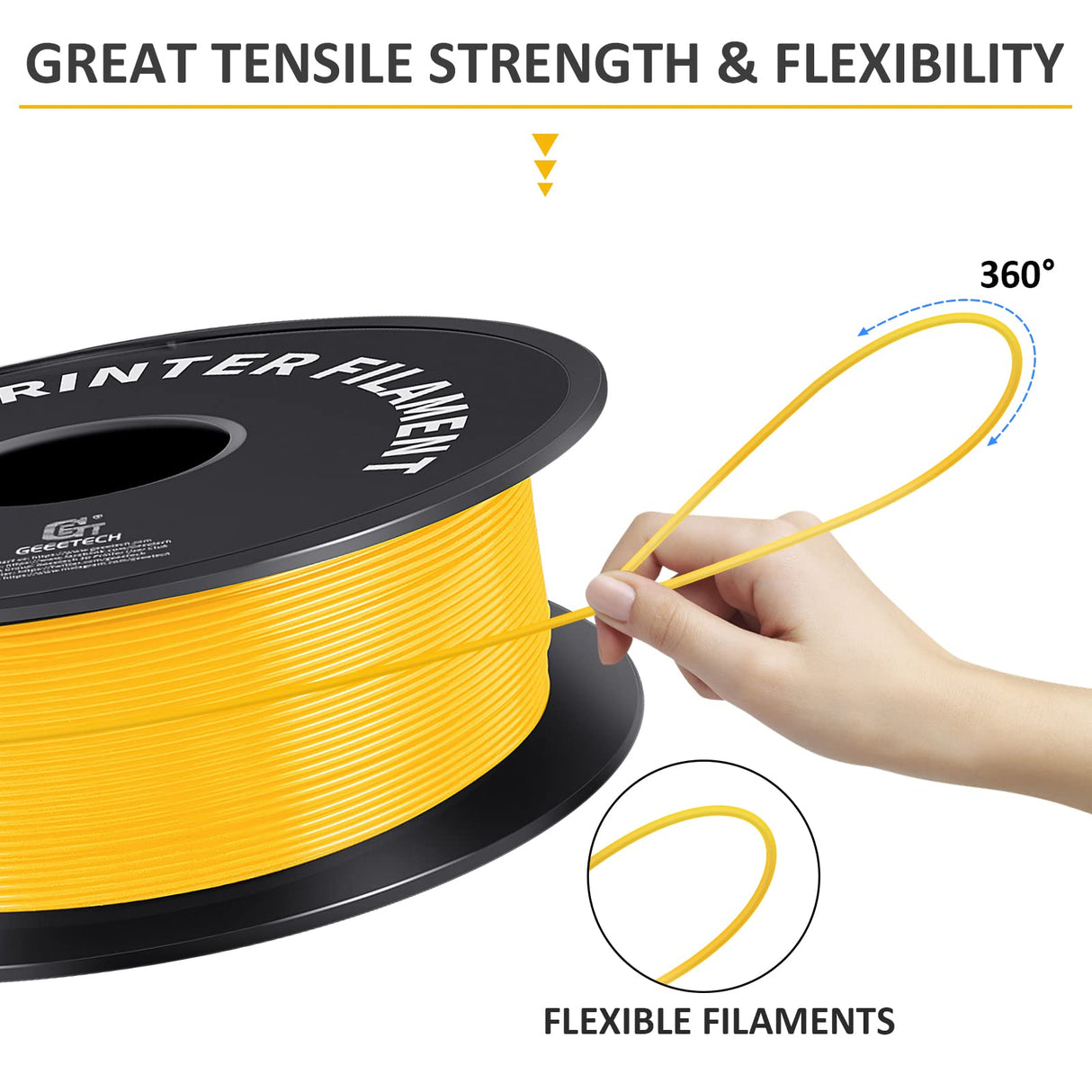 Geeetech Yellow PLA Filament 1.75mm, 3D Printer Filament Dimensional Accuracy +/- 0.03mm, Upgrade Tidy Winding Tangle-Free, 1kg Spool(2.2lbs) Fit Most FDM 3D Printers Geeetech