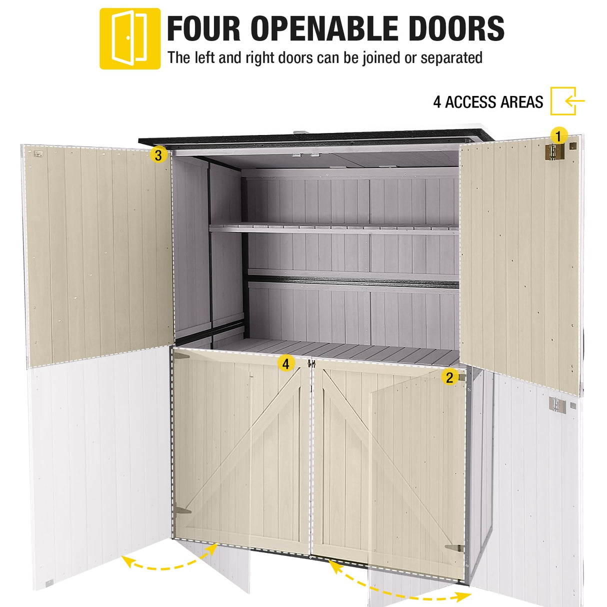 Aivituvin Outdoor Storage Shed Upgraded with Strong Metal Frame Garden Tool Shed Storage House Cabinet with Adjustable Shelfs and Wooden Floor 4.6 x 2.42FT (Off-White) Aivituvin