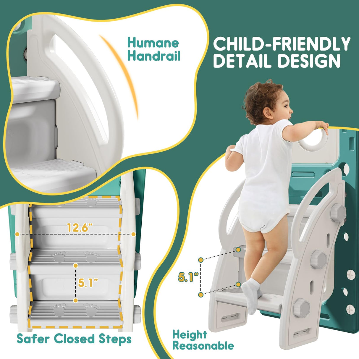 8 in 1 Toddler Slide Set, Kids Slide for Toddlers, Toddler Climber Slide PlaySet with Basketball Hoop,Outdoor Indoor Playground for Toddlers Upgraded MOCUTEEN