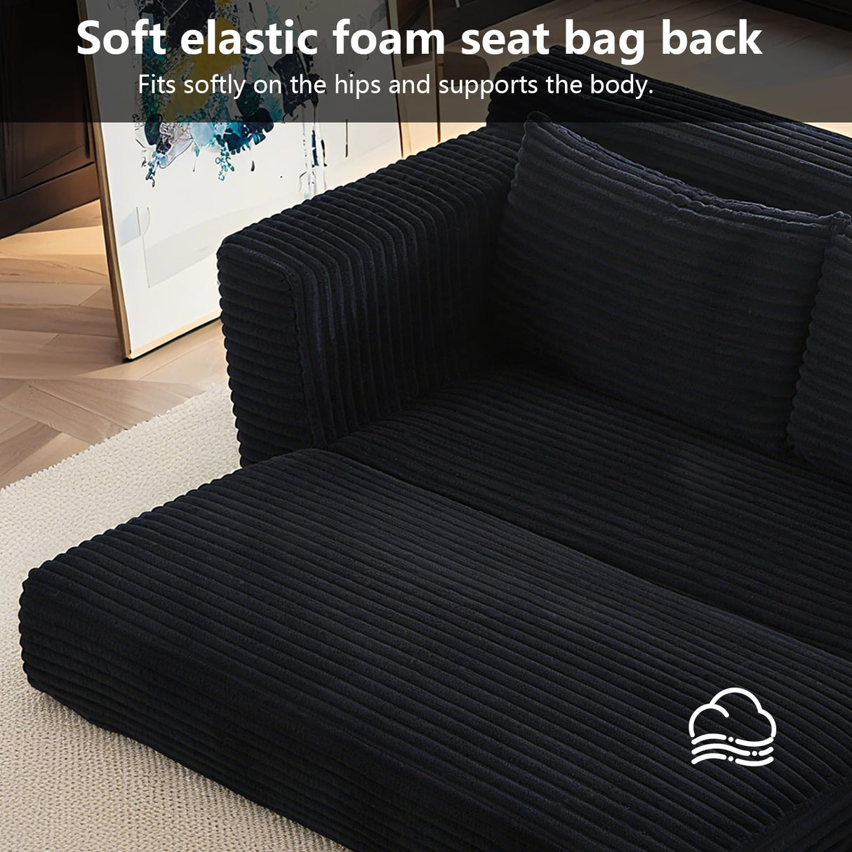 Fefances Loveseat Sofa Bed Boneless Couch, Convertible 2-in-1 Design, Corduroy Fabric - Compact Memory Foam Couch for Small Spaces, Apartments, Home Office & Bedroom (Black) Fefances