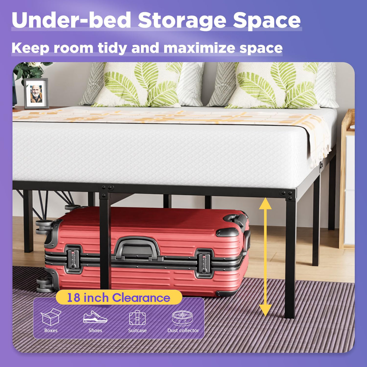 PayLessHere 18 Inch High Metal Platform Bed Frame with Maximum Storage Space Under The Heavy Duty Bed Frame No Box Spring Needed Noise-Free Easy Assembly,Full PayLessHere