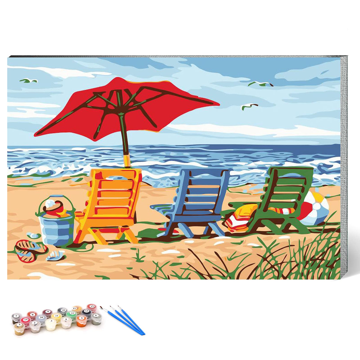 Ginkko Paint by Numbers Art Craft Kit for Adults, Beach Themed, Framed Canvas 9x12 inch, Non-Toxic Acrylic Paints, Professional Brushes, Unique Gift Ginkko