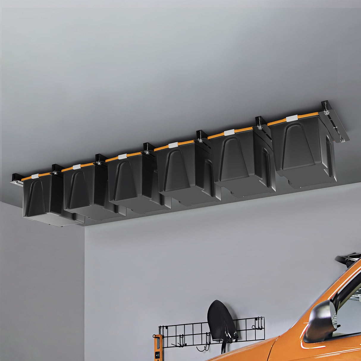 Ultrawall Ceiling Storage Racks for Bins, Overhead Garage Storage Rack for Totes with Adjustable Width, Heavy Duty Ceiling Container Bin Rack Ultrawall