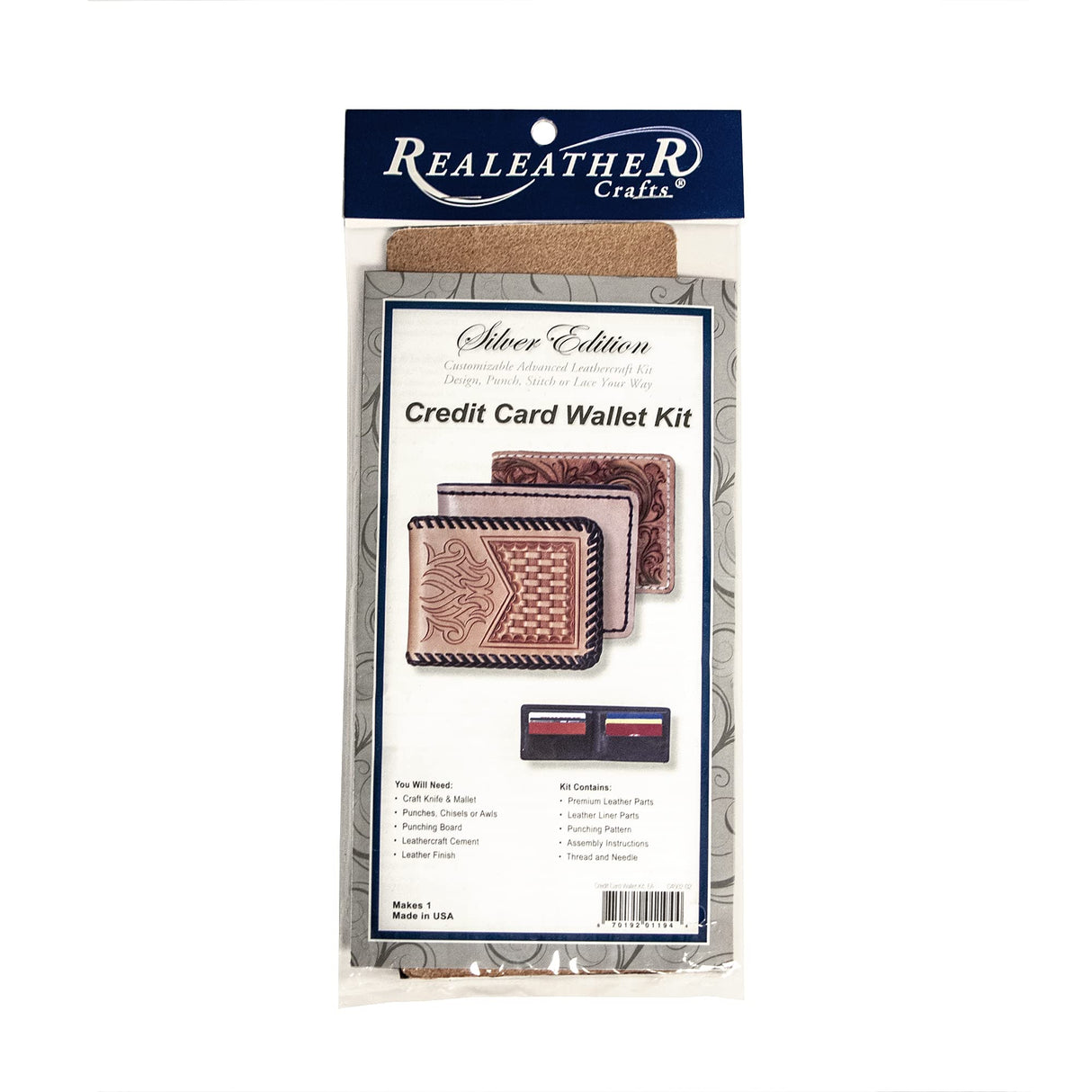 Realeather Silver Edition Credit Card Wallet Kit Leather Craft Kit, natural Realeather