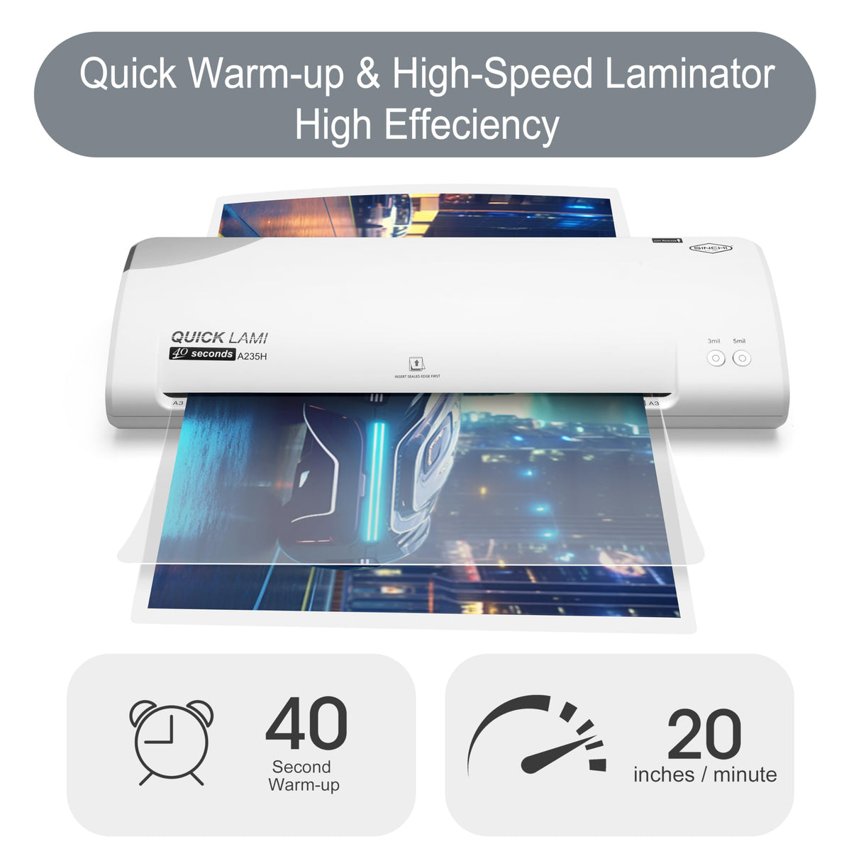 SINCHI 3-5 Mil, 13-Inch Thermal Laminator Machine, 40 Second Warm-Up, 20 inches/Minute, Includes Laminating Sheets, Paper Trimmer & Corner Rounder, Jam Release, Auto Shutoff, for Office, School, Home SINCHI