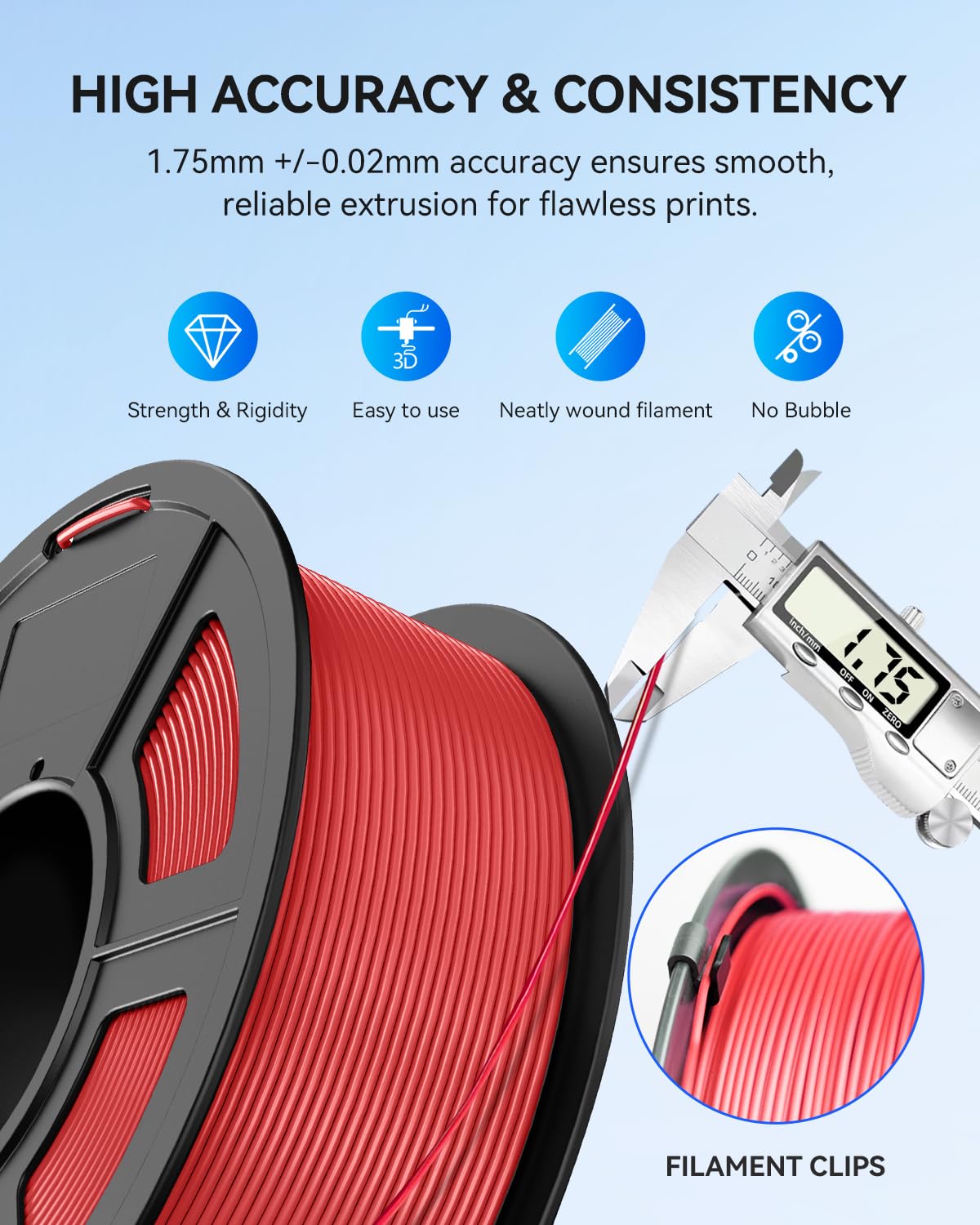 JAYO PLA+ Filament 1.75mm,3D Printer Filament PLA Plus Dimensional Accuracy +/- 0.02 mm, 1.1 Kg Per Spool, Black+White+Blue+Red Pack of 4 JAYO