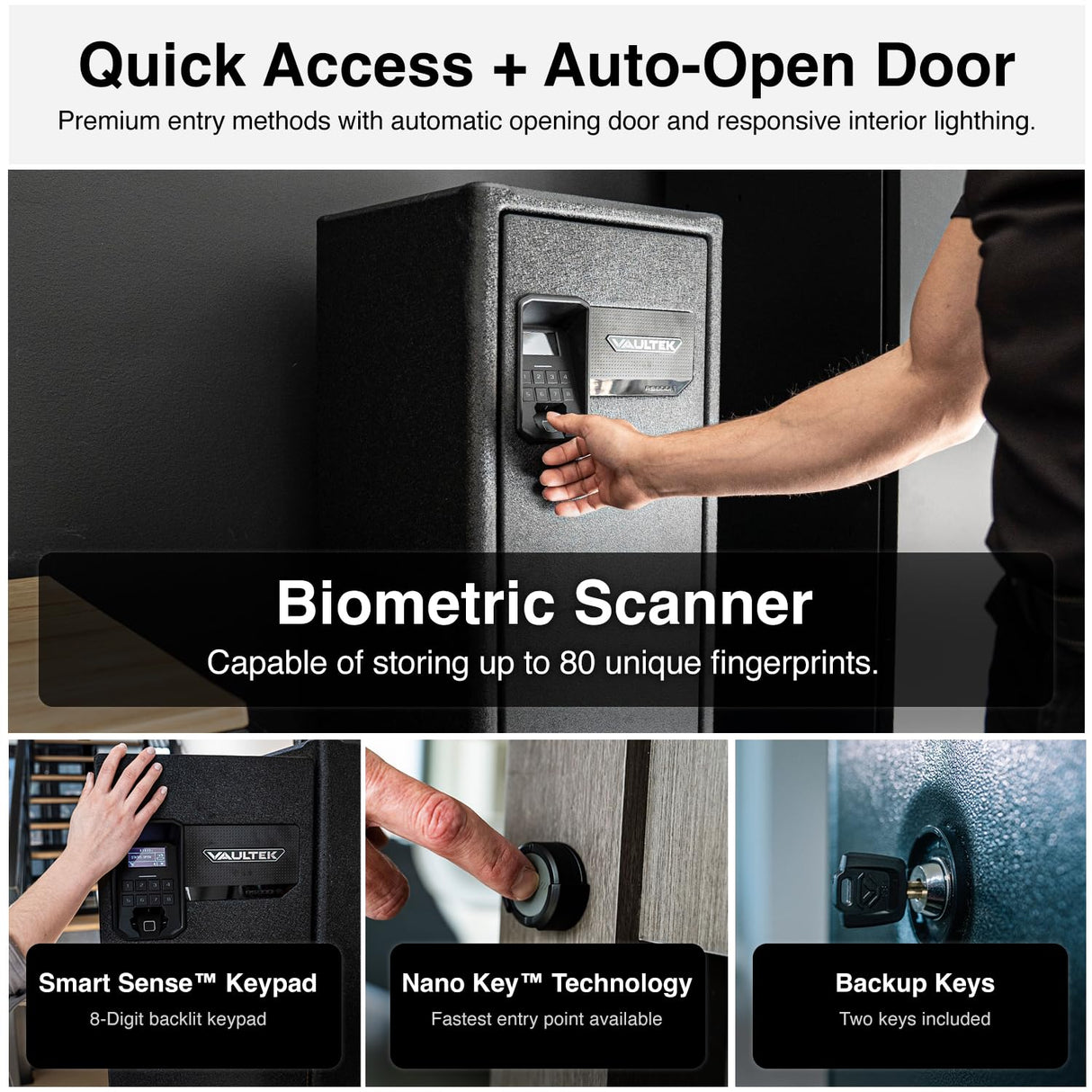 VAULTEK RS500i Compact Quick Access Biometric Rifle Safe with Modular Interior, ViSN Smart WiFi, Live Alerts, Auto-Open Door, & Anti-Theft Protection, Modular High Capacity Safe / ViSN RS500i VAULTEK