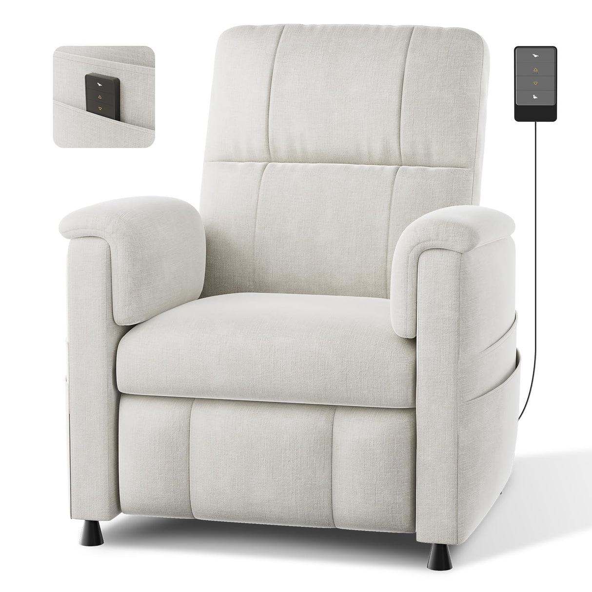 Pipishell Power Recliner Chairs for Adults, Recliner Chair with Remote, Adjustable Recline/Footrest, Chenille Fabric, High Back, Thick Seat Cushion, Small Recliner for Living Room, Home Theater, White Pipishell