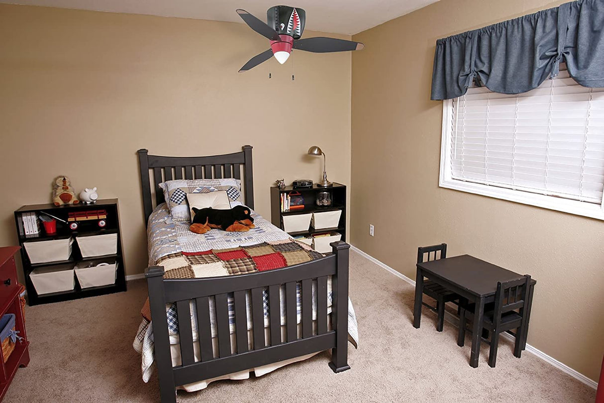 Craftmade Kids Ceiling Fan Boys WB348TS Tiger Shark Warplane With Light, 48-Inch 3 Blade Hugger Ceiling Fan Craftmade